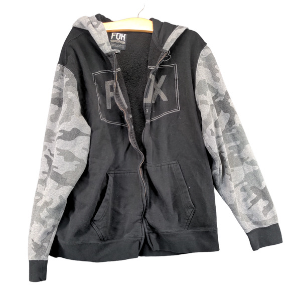 FOX Head Boys Hoodie Sweatshirt Black XL Long Sleeve Camouflage Trim Pockets - Picture 1 of 12
